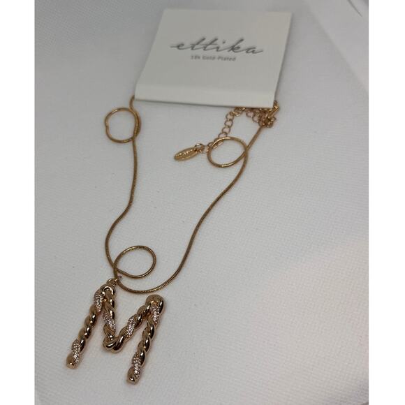 NEW ETTIKA ANTHROPOLOGY 18K Goldplated Twisted Crystal Initial Necklace M - Picture 2 of 5